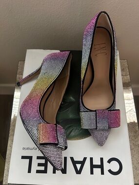 INC International Concepts Kalina Multicolor Crystal Bow Pointed Toe Heels